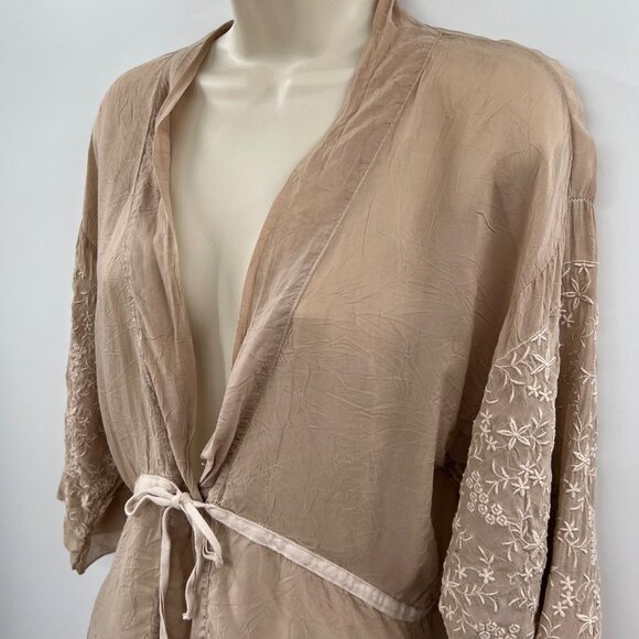 Johnny Was Women's Brown Lace 3/4 Sleeve V-Neck Belted Top Blouse Size XS - Picture 6 of 12